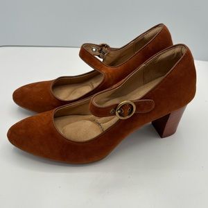 Almost New Sofft Brown Suede Mary Jane Heel Size 8